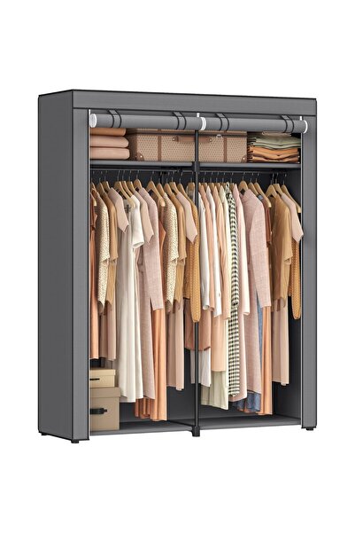 AyrStore RYG02GY elbise dolabı, 2 elbise askılı gardırop, kıyafet muhafazası, kumaş dolap, e