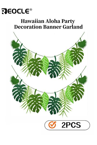 Generic REOCLE 2PCS Hawaiian Aloha Party Decoration Banner Garland with Leaf Design Felt Hanging Decor for