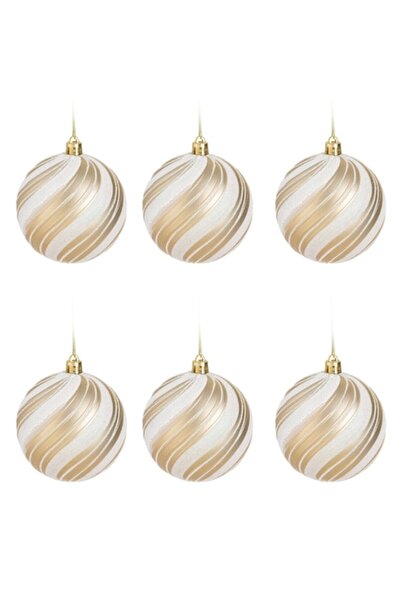 OEM Set globuri de Crăciun bej cu sclipici holografic Ø8cm - 6 buc