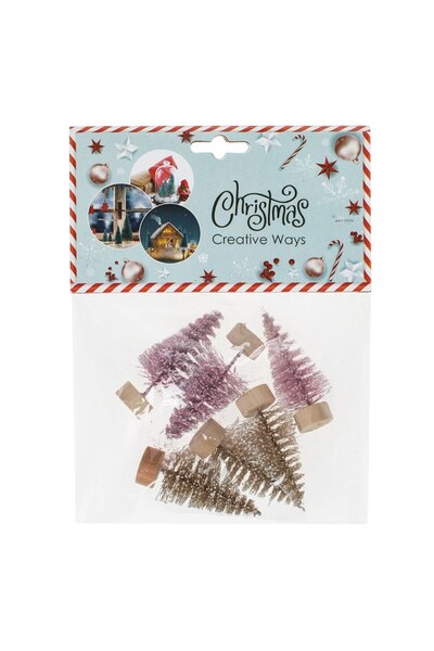 OEM Decorative Christmas Tree Set, Glitter, Pink-Beige Champagne, 7 cm, 6 Pieces