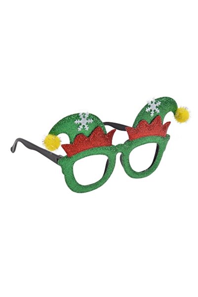 OEM Christmas costume glasses - green with red glitter, elf hat with pompom