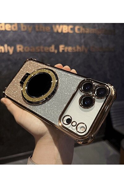 Generic Magnetic Glitter Case for iPhone 17 Pro Max，Sparkly Stand，Makeup Mirror，Gradient 17 Pro Max Cover