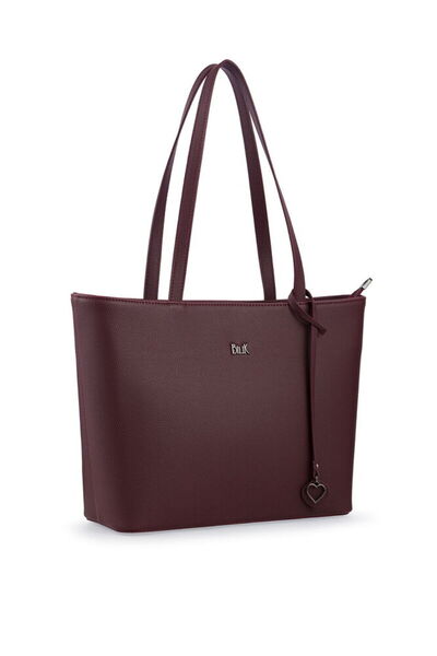 Bilik Deri Logo Detailed Burgundy Women's Shoulder Bag Blkf Aqua