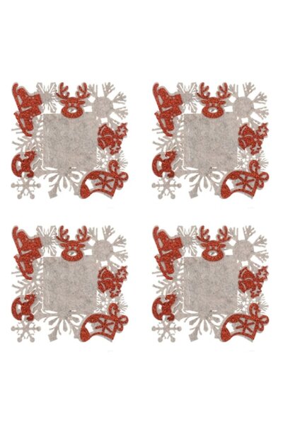OEM Christmas felt coasters beige-gray with snowflakes and red glitter figuri...