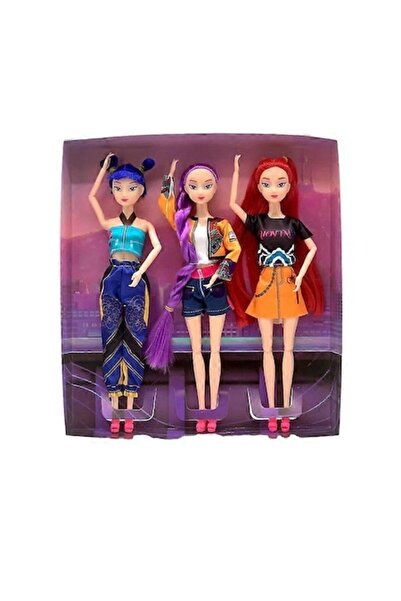 victiny Kpop Demon Hunters Cosplay Figurines - Set of 3, Articulated, Purple/Red/Blue, 32 cm