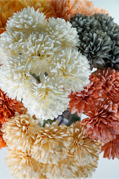 BYSHOME Yapay Lüx Krizantem Kartopu Demet 7 Dallı Dekoratif Yapay Çiçek 25 Cm