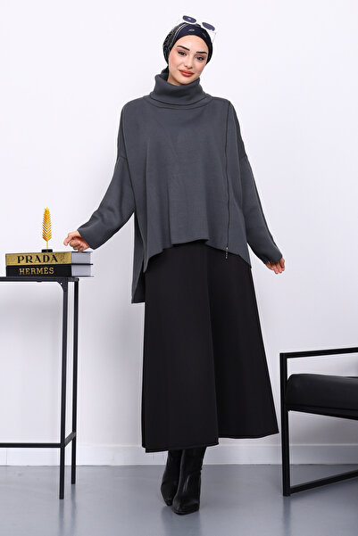 İmajButik Smoked Turtleneck Zippered Knit Sweater