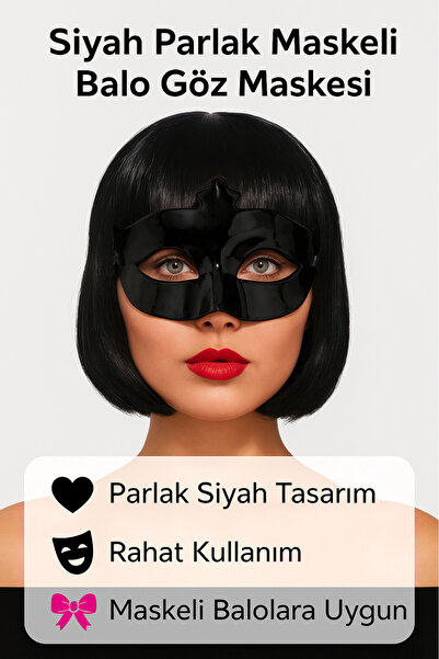 Tamsena Store Siyah Parlak Maske – Maskeli Balo, Venedik ve Kostüm Partisi Gö...