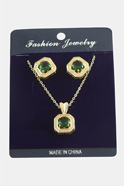 ZERO LAND طقم حجر الزركون المربع من NRTMSA (190512) قلادة - لون فضي