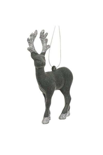 OEM Christmas Tree Ornament - Velvet Reindeer Grey Glitter, 13 cm