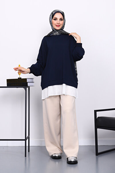 İmajButik Φούτερ με λεπτομέρεια πλισέ σε μπλε ναυτικό χρώμα