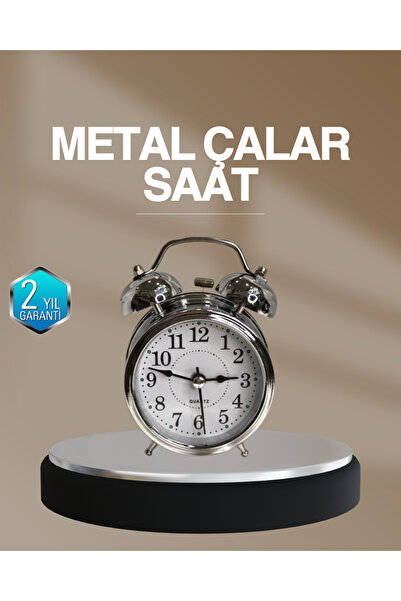 Marsilyan Dekoratif Yuvarlak Gümüş Sessiz Işıklı Masa Üstü Çalar Saat Alarmlı...