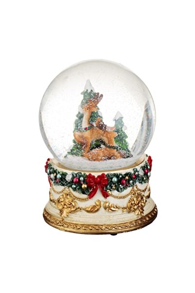 OEM Glob de zăpadă decorativ muzical vintage de Crăciun cu ren 14cm