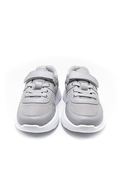 KU&PA SHOES Atoma Gray Kids Unisex Sneaker Leather-Look Casual Sports Shoes Lace-Up Velcro Kp-7002