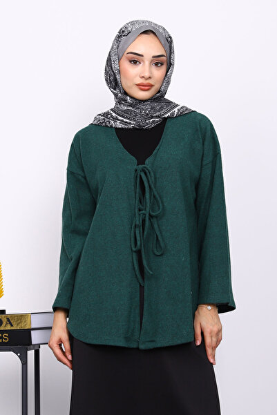 İmajButik Dark Green Front Tie Soft Kimono