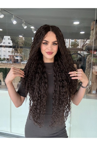 Fenomen Peruk Kahve Tonu Afro Dalgalı Tül Peruk Yeni Sezon - VİP