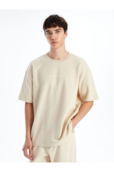 LC Waikiki Ανδρικό φούτερ με κοντό μανίκι σε μπεζ χρώμα