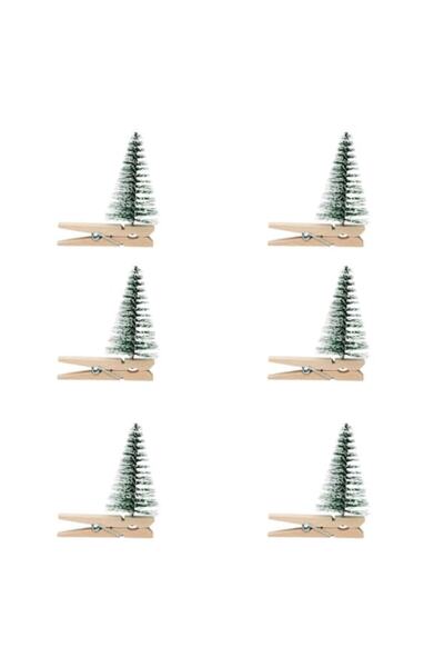 OEM Cleme decorative din lemn de Crăciun, brad verde, 5 cm - 6 buc.