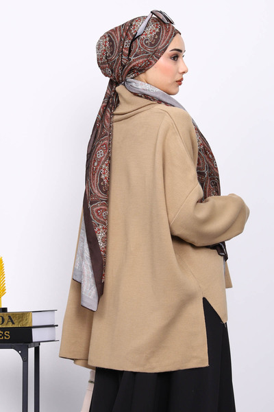 İmajButik Mink Turtleneck Zippered Knitwear Sweater