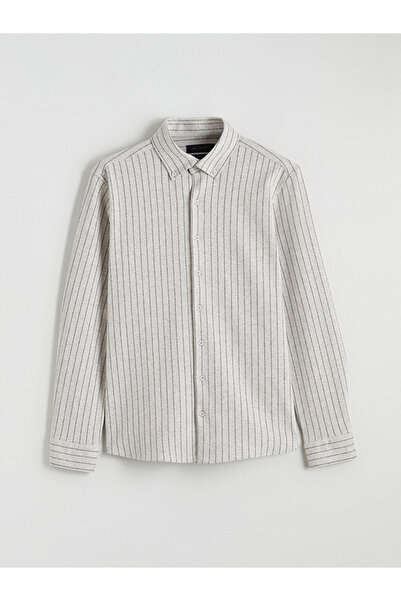 LC Waikiki Ecru Striped Long Sleeve Men's Shirt