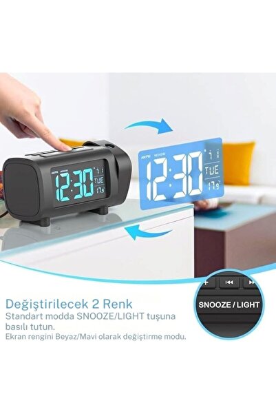 TechTic LED Dijital Akıllı Çalar Saat Elektronik Masaüstü Saati 180° Zaman Ya...