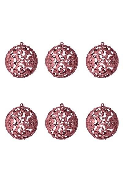 OEM Set globuri de Crăciun, sclipici auriu-roz, 8 cm, 6 bucăți