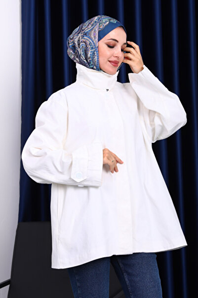 İmajButik Ecru Buttoned Lined Gabardine Jacket