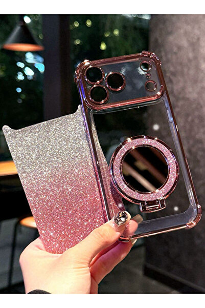 Generic Magnetic Glitter Case for iPhone 17 Pro Max，Sparkly Stand，Makeup Mirror，Gradient 17 Pro Max Cover