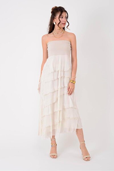 EREN STYLE Italian 2 Size Slimming Layered Silk Skirt & Strapless Dress