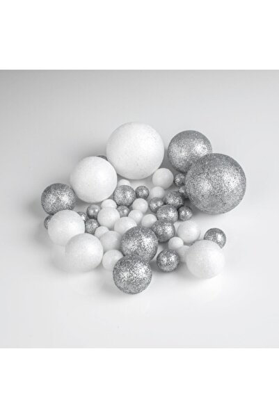 OEM Globuri decorative de Crăciun din spumă albă și argintie cu sclipici - 12g
