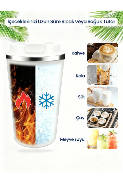 BLOOMPİCKS 380 ml Stylish Design Double-Layer Stainless Steel Thermos Cup Leak-Proof Hot-Cold Vehicle Compatibility