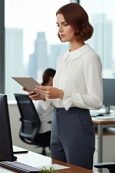 PayBuy Women's Peter Pan collar Pompom Detailed Woven Shirt Is a Must-Have in Your Wardrobe with Its Timeless Design