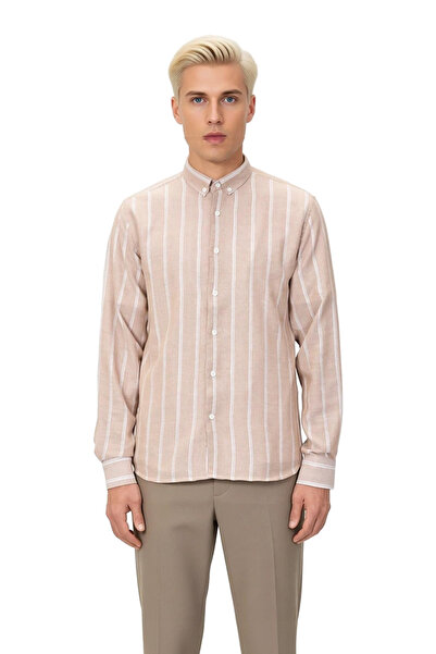 PayBuy Men's Slim Fit Button Collar Striped Long Sleeve Woven Shirt Business and Social Environments Aesthetic