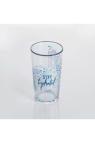 OEM Glass 'Stay Hydrated' Water Glass with Blue Rim, 570 ml
