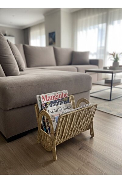 Kitchen Life Handmade Rattan Look Magazine Holder Newspaper Rack Decorative Organizing Basket with Wicker Legs and Organizer