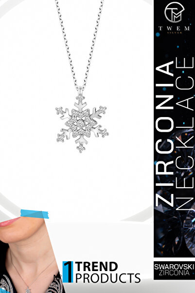 Twem Silver قلادة ندفة الثلج من الزركونيا من سواروفسكي |   بريق الجليد