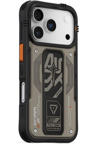 Skinarma جراب Aegis Grey لهاتف iPhone 17 Pro - جلد نباتي، MagSafe، حامل بمقبض...