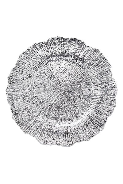 OEM Tavă decorativă de Crăciun, argintie, plastic, model în relief, Ø32,5 cm