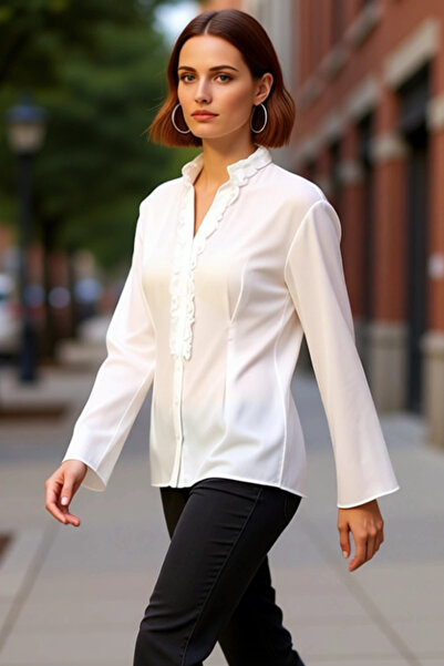 PayBuy Women's Judge Collar Ruffled Stylish Blouse Functional Durable Quality Comfortable Aesthetic Premium