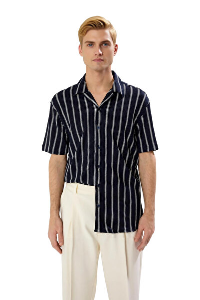PayBuy Men's Wrinkled Striped Apache Collar Short Sleeve Shirt Functional Durable Quality Comfortable