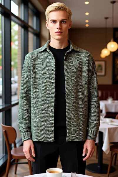 PayBuy Unisex Relaxed Fit Herringbone Pattern Textured Winter Shirt Jacket the Key to Your Everyday Chic