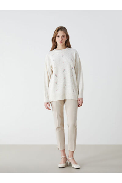 LC Waikiki Crew Neck Floral Embroidered Women's Knitwear Tunic