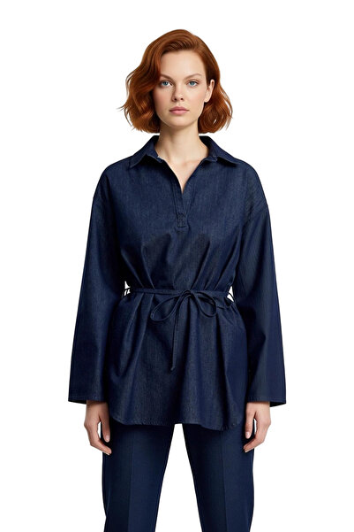 PayBuy Women's Oversized Denim Tunic Shirt Lace-Up Functional Durable Quality Comfortable Aesthetic