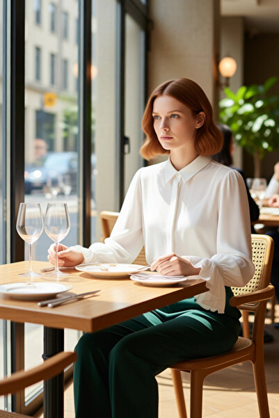 PayBuy Women's Regular Fit Plain Pattern Long Spanish Sleeve Woven Shirt Business and Casual Reflecting Modernity