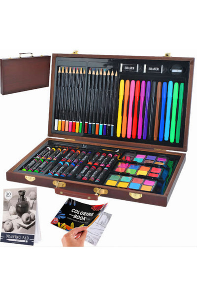 varioshop Комплект за рисуване и живопис (81 части) с дървена кутия, 37 x 22,...