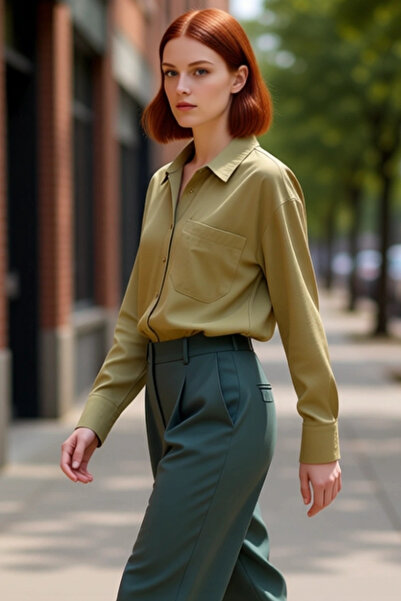 PayBuy Women's Khaki Modal Shirt Relaxed Fit Long Sleeve Functional Durable Quality Comfortable Stylish