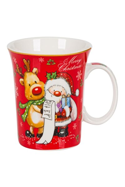 OEM Cană de porțelan cu imprimeu cu reni și Moș Crăciun. 310 ml
