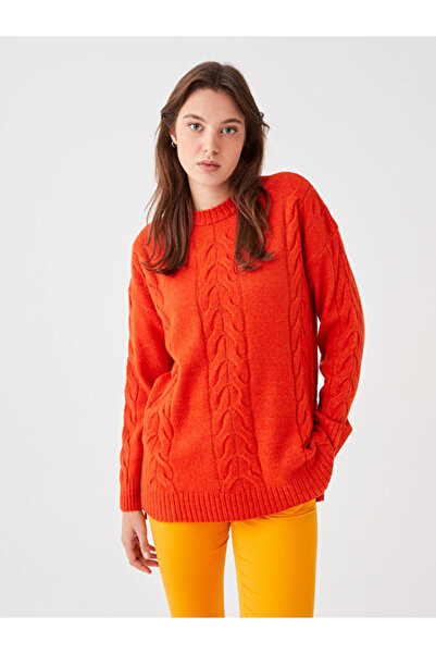 LC Waikiki Stand Collar Self-Patterned Long Sleeve Oversize Women's Knitwear Tunic