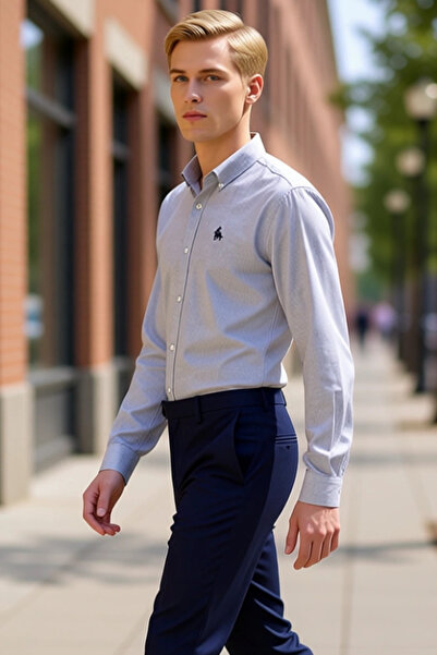 PayBuy Cămașă pentru bărbați cu aspect de in, cu dungi brodate, funcțională, ...