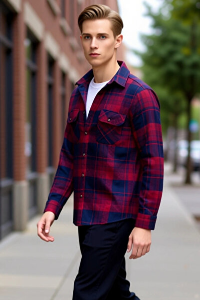 PayBuy Winter Lumberjack Shirt Men's Regular Fit Long Sleeve Checkered Woven Flannel Pocket Detail Aesthetic
